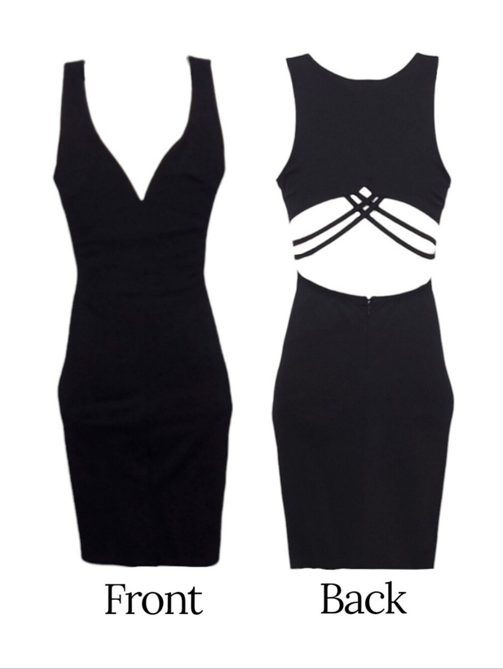 Revamped Black Bodycon Plunging Sweetheart Neck Open Back Midi Mini Dress Small